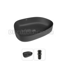 Накладная раковина для ванной комнаты Wellsee Belle Spa 3.0 20212734R в наборе 2 в 1: раковина матовая черная, донный клапан в цвете матовый черный