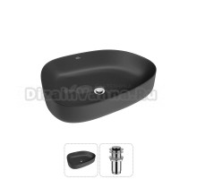 Накладная раковина для ванной комнаты Wellsee Belle Spa 3.0 20212733R в наборе 2 в 1: раковина матовая черная, донный клапан в цвете хром