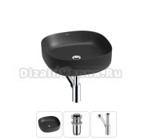 Накладная раковина для ванной комнаты Wellsee Belle Spa 3.0 20212708R в наборе 3 в 1: раковина матовая черная, донный клапан, сифон (цвет набора хром)