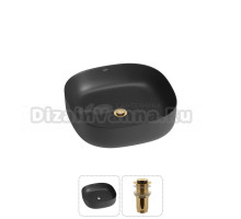 Накладная раковина для ванной комнаты Wellsee Belle Spa 3.0 20212707R в наборе 2 в 1: раковина матовая черная, донный клапан в цвете золото