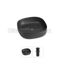 Накладная раковина для ванной комнаты Wellsee Belle Spa 3.0 20212706R в наборе 2 в 1: раковина матовая черная, донный клапан в цвете матовый черный