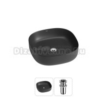 Накладная раковина для ванной комнаты Wellsee Belle Spa 3.0 20212705R в наборе 2 в 1: раковина матовая черная, донный клапан в цвете хром