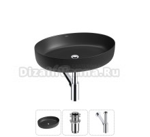 Накладная раковина для ванной комнаты Wellsee Belle Spa 3.0 20212680R в наборе 3 в 1: раковина матовая черная, донный клапан, сифон (цвет набора хром)