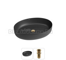 Накладная раковина для ванной комнаты Wellsee Belle Spa 3.0 20212679R в наборе 2 в 1: раковина матовая черная, донный клапан в цвете золото