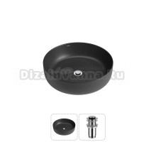 Накладная раковина для ванной комнаты Wellsee Belle Spa 3.0 20212649R в наборе 2 в 1: раковина матовая черная, донный клапан в цвете хром