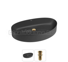 Накладная раковина для ванной комнаты Wellsee Belle Spa 2.0 20212623R в наборе 2 в 1: раковина матовая черная, донный клапан в цвете золото