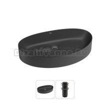 Накладная раковина для ванной комнаты Wellsee Belle Spa 2.0 20212622R в наборе 2 в 1: раковина матовая черная, донный клапан в цвете матовый черный