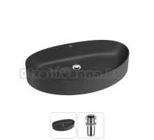 Накладная раковина для ванной комнаты Wellsee Belle Spa 2.0 20212621R в наборе 2 в 1: раковина матовая черная, донный клапан в цвете хром