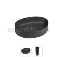 Накладная раковина для ванной комнаты Wellsee Belle Spa 2.0 20212594R в наборе 2 в 1: раковина матовая черная, донный клапан в цвете матовый черный