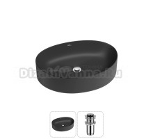 Накладная раковина для ванной комнаты Wellsee Belle Spa 2.0 20212593R в наборе 2 в 1: раковина матовая черная, донный клапан в цвете хром