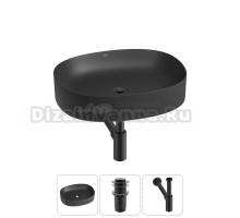 Накладная раковина для ванной комнаты Wellsee Belle Spa 2.0 20212569R в наборе 3 в 1: раковина матовая черная, донный клапан, сифон (цвет набора матовый черный)