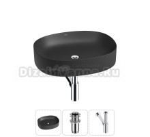 Накладная раковина для ванной комнаты Wellsee Belle Spa 2.0 20212568R в наборе 3 в 1: раковина матовая черная, донный клапан, сифон (цвет набора хром)