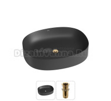 Накладная раковина для ванной комнаты Wellsee Belle Spa 2.0 20212567R в наборе 2 в 1: раковина матовая черная, донный клапан в цвете золото