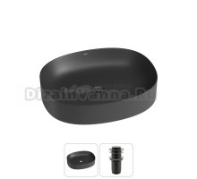 Накладная раковина для ванной комнаты Wellsee Belle Spa 2.0 20212566R в наборе 2 в 1: раковина матовая черная, донный клапан в цвете матовый черный