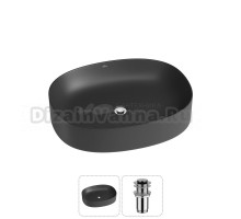 Накладная раковина для ванной комнаты Wellsee Belle Spa 2.0 20212565R в наборе 2 в 1: раковина матовая черная, донный клапан в цвете хром