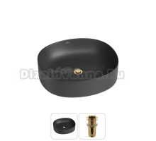 Накладная раковина для ванной комнаты Wellsee Belle Spa 2.0 20212539R в наборе 2 в 1: раковина матовая черная, донный клапан в цвете золото