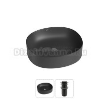 Накладная раковина для ванной комнаты Wellsee Belle Spa 2.0 20212538R в наборе 2 в 1: раковина матовая черная, донный клапан в цвете матовый черный