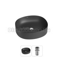 Накладная раковина для ванной комнаты Wellsee Belle Spa 2.0 20212537R в наборе 2 в 1: раковина матовая черная, донный клапан в цвете хром