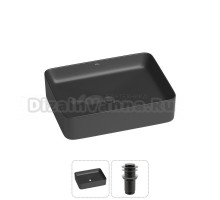 Накладная раковина для ванной комнаты Wellsee Mint 20212494R в наборе 2 в 1: раковина матовая черная, донный клапан в цвете матовый черный