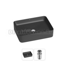 Накладная раковина для ванной комнаты Wellsee Mint 20212493R в наборе 2 в 1: раковина матовая черная, донный клапан в цвете хром