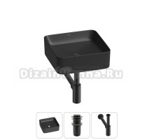 Накладная раковина для ванной комнаты Wellsee Mint 20212469R в наборе 3 в 1: раковина матовая черная, донный клапан, сифон (цвет набора матовый черный)