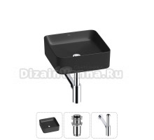 Накладная раковина для ванной комнаты Wellsee Mint 20212468R в наборе 3 в 1: раковина матовая черная, донный клапан, сифон (цвет набора хром)