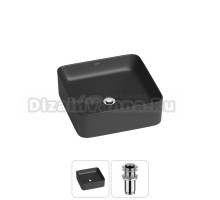 Накладная раковина для ванной комнаты Wellsee Mint 20212465R в наборе 2 в 1: раковина матовая черная, донный клапан в цвете хром