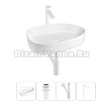 Накладная раковина для ванной комнаты Wellsee Belle Spa 3.0 20212728R в наборе 4 в 1: раковина белый глянец, донный клапан, сифон, смеситель (цвет набора матовый белый)