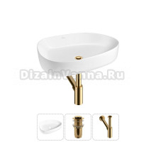 Накладная раковина для ванной комнаты Wellsee Belle Spa 3.0 20212723R в наборе 3 в 1: раковина белый глянец, донный клапан, сифон (цвет набора золото)