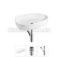 Накладная раковина для ванной комнаты Wellsee Belle Spa 3.0 20212721R в наборе 3 в 1: раковина белый глянец, донный клапан, сифон (цвет набора хром)