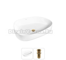 Накладная раковина для ванной комнаты Wellsee Belle Spa 3.0 20212719R в наборе 2 в 1: раковина белый глянец, донный клапан в цвете золото