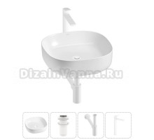 Накладная раковина для ванной комнаты Wellsee Belle Spa 3.0 20212700R в наборе 4 в 1: раковина белый глянец, донный клапан, сифон, смеситель (цвет набора матовый белый)