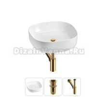 Накладная раковина для ванной комнаты Wellsee Belle Spa 3.0 20212695R в наборе 3 в 1: раковина белый глянец, донный клапан, сифон (цвет набора золото)