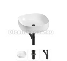 Накладная раковина для ванной комнаты Wellsee Belle Spa 3.0 20212694R в наборе 3 в 1: раковина белый глянец, донный клапан, сифон (цвет набора матовый черный)