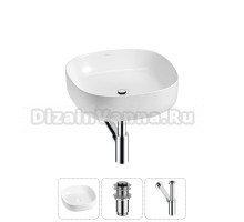 Накладная раковина для ванной комнаты Wellsee Belle Spa 3.0 20212693R в наборе 3 в 1: раковина белый глянец, донный клапан, сифон (цвет набора хром)