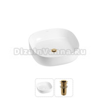 Накладная раковина для ванной комнаты Wellsee Belle Spa 3.0 20212691R в наборе 2 в 1: раковина белый глянец, донный клапан в цвете золото