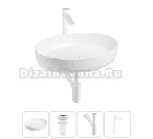 Накладная раковина для ванной комнаты Wellsee Belle Spa 3.0 20212672R в наборе 4 в 1: раковина белый глянец, донный клапан, сифон, смеситель (цвет набора матовый белый)