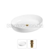 Накладная раковина для ванной комнаты Wellsee Belle Spa 3.0 20212663R в наборе 2 в 1: раковина белый глянец, донный клапан в цвете золото