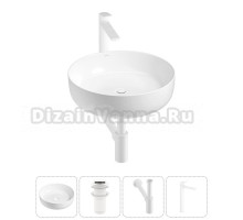 Накладная раковина для ванной комнаты Wellsee Belle Spa 3.0 20212644R в наборе 4 в 1: раковина белый глянец, донный клапан, сифон, смеситель (цвет набора матовый белый)