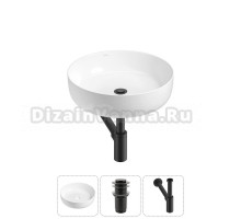 Накладная раковина для ванной комнаты Wellsee Belle Spa 3.0 20212638R в наборе 3 в 1: раковина белый глянец, донный клапан, сифон (цвет набора матовый черный)