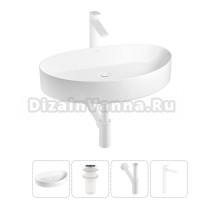 Накладная раковина для ванной комнаты Wellsee Belle Spa 2.0 20212616R в наборе 4 в 1: раковина белый глянец, донный клапан, сифон, смеситель (цвет набора матовый белый)