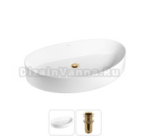 Накладная раковина для ванной комнаты Wellsee Belle Spa 2.0 20212607R в наборе 2 в 1: раковина белый глянец, донный клапан в цвете золото