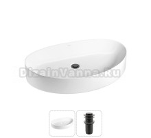 Накладная раковина для ванной комнаты Wellsee Belle Spa 2.0 20212606R в наборе 2 в 1: раковина белый глянец, донный клапан в цвете матовый черный