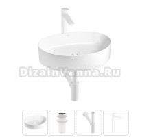 Накладная раковина для ванной комнаты Wellsee Belle Spa 2.0 20212588R в наборе 4 в 1: раковина белый глянец, донный клапан, сифон, смеситель (цвет набора матовый белый)