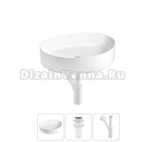 Накладная раковина для ванной комнаты Wellsee Belle Spa 2.0 20212584R в наборе 3 в 1: раковина белый глянец, донный клапан, сифон (цвет набора матовый белый)