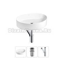 Накладная раковина для ванной комнаты Wellsee Belle Spa 2.0 20212581R в наборе 3 в 1: раковина белый глянец, донный клапан, сифон (цвет набора хром)