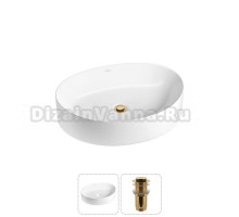 Накладная раковина для ванной комнаты Wellsee Belle Spa 2.0 20212579R в наборе 2 в 1: раковина белый глянец, донный клапан в цвете золото