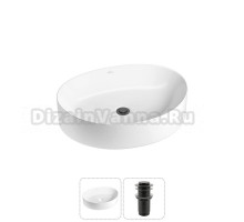 Накладная раковина для ванной комнаты Wellsee Belle Spa 2.0 20212578R в наборе 2 в 1: раковина белый глянец, донный клапан в цвете матовый черный