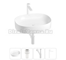 Накладная раковина для ванной комнаты Wellsee Belle Spa 2.0 20212560R в наборе 4 в 1: раковина белый глянец, донный клапан, сифон, смеситель (цвет набора матовый белый)