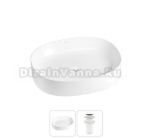 Накладная раковина для ванной комнаты Wellsee Belle Spa 2.0 20212552R в наборе 2 в 1: раковина белый глянец, донный клапан в цвете матовый белый